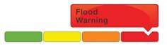 Flood Warning icon showing flood alert status is at highest level.