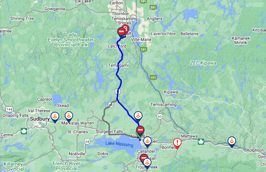 UPDATE: Cleared- HWY 11 in both directions closed between North Bay and Latchford