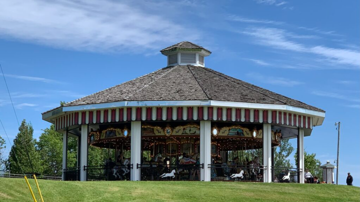 The horses on the big carousel accepting riders again